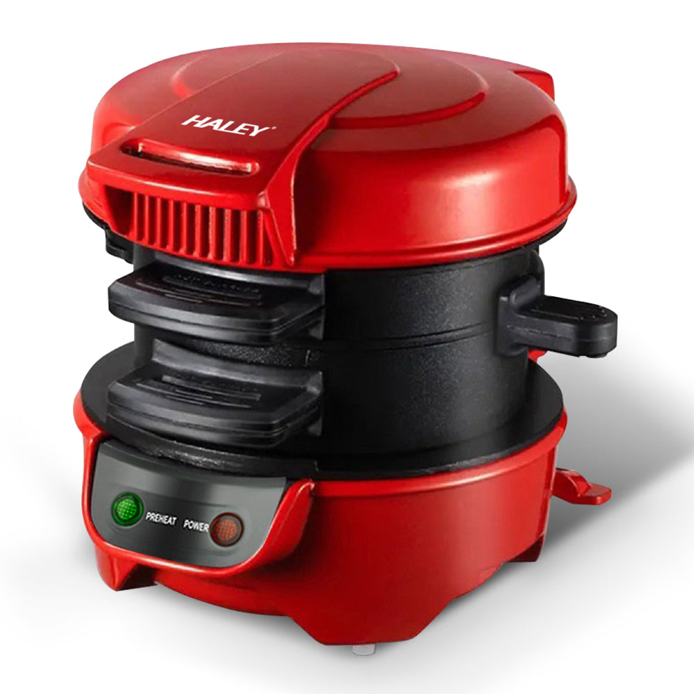 Aparat de facut Burgeri Haley, 600W – Mic Dejun Rapid, Plăci Antiaderente, Încălzire Uniformă, Deschidere 180°