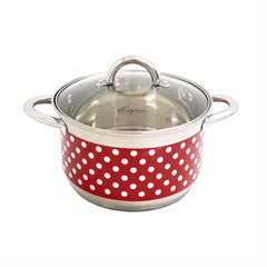 Set Oale din inox 3 Piese cu Capace din Sticlă – Design cu Buline, Compatibile cu Toate Sursele de Căldură