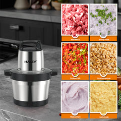 Tocator Electric HALEY 1200W, 4 Lame din Oțel Inoxidabil, Recipient Full Inox 6L, 2 Viteze Reglabile