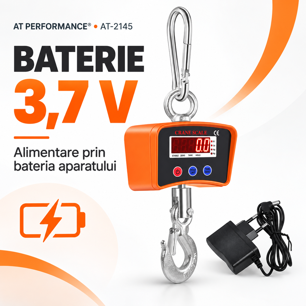 Cântar suspendat AT PERFORMANCE® AT-2145, 1000 kg, diviziune 100 g, baterie 3,7 V