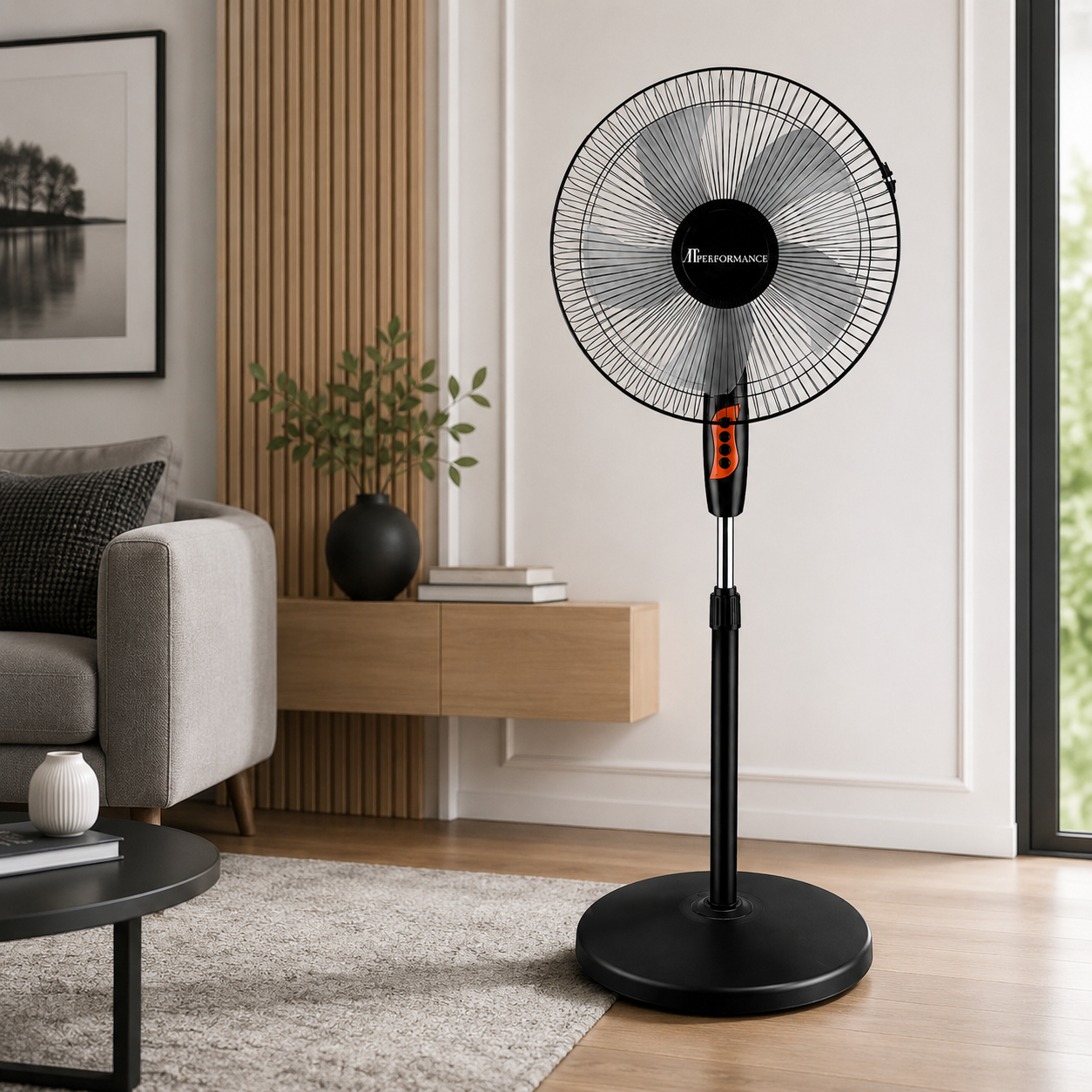 Ventilator cu Picior AT PERFORMANCE® AT-2054, 65W, 16 Inch, 3 Viteze, Oscilație Automată, Înălțime Reglabilă