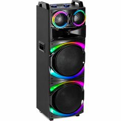Boxă Karaoke AT PERFORMANCE® Portabilă 21200W PMPO, 2 x 12", Bluetooth, 2 Microfoane Wireless, RGB LED