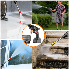 Pistol de Spălat cu Presiune Portabil AT PERFORMANCE®, 2 Acumulatori 36V, Pulverizator pentru Spumă, Autoabsorbție, Set Complet