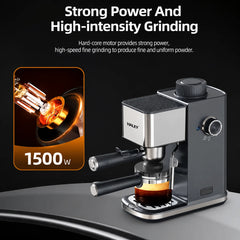 Espressor de Cafea HALEY HY-2822, 1500W, 5 Bar, Rezervor 350 ml, Sistem Spumare Lapte, Filtru Inox, Carafă din Sticlă Borosilicată