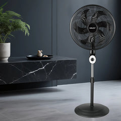 Ventilator cu Picior HALEY HY-6016, 18 Inch, 6 Pale, 3 în 1 (Podea/Masă), 3 Trepte de Viteză, Oscilație Orizontală, Înălțime Reglabilă, Motor Puternic și Silențios, Negru
