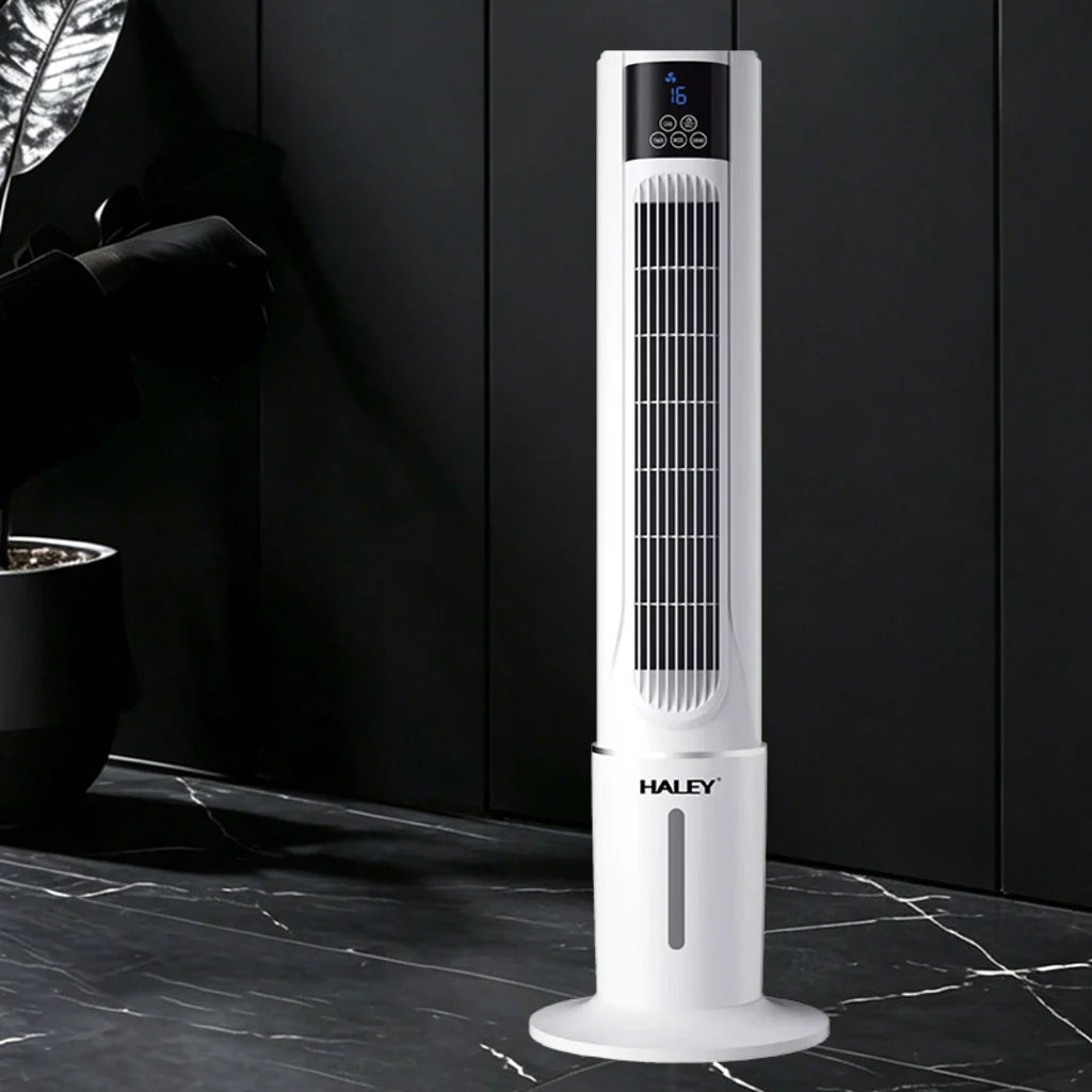 Răcitor de Aer Tip Turn HALEY HY-6117, 2000W, Rezervor 4,5L, 3 Trepte de Viteză, Oscilație Automată, Telecomandă, Timer, Display LED, Alb