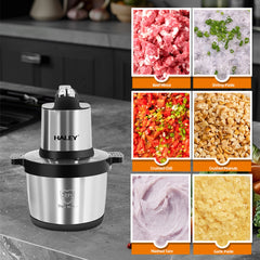 Tocător Electric HALEY HY-1248, 1500W, Bol Inox 8L, 4 Lame din Oțel Inoxidabil, 3 Trepte de Viteză, pentru Carne și Legume