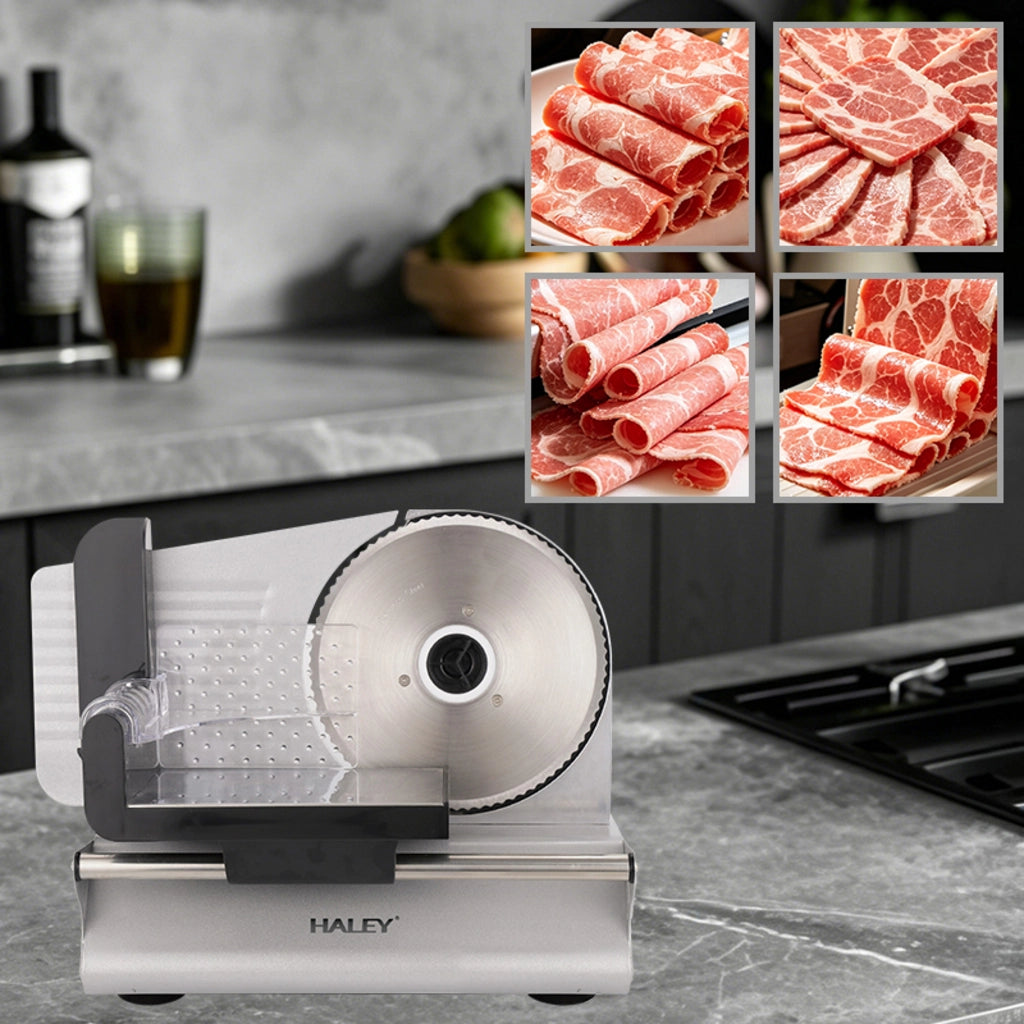 Feliator Electric Profesional HALEY HY-1328, 800W, Lamă Inox 190 mm, Grosime de Tăiere Reglabilă, pentru Carne, Mezeluri și Alimente