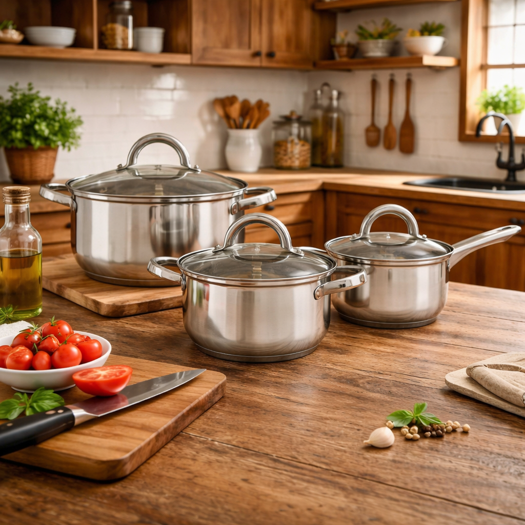 Set Oale din Inox 3 Piese cu Capace din Sticlă – Compatibile Inducție, Rezistente și Durabile