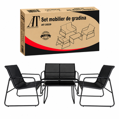 Set Mobilier Grădină AT PERFORMANCE® 4 Piese, Canapea 2 Locuri + 2 Fotolii + Măsuță, Cadru Metalic