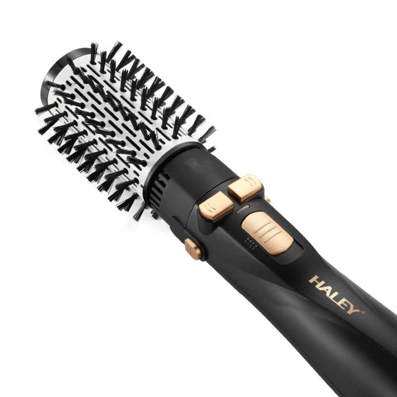 Perie Rotativă cu Uscător HALEY 6 în 1, 1200W, Capete Interșchimbabile, 3 Trepte, Încălzire Rapidă, Protecție Păr, Design Negru