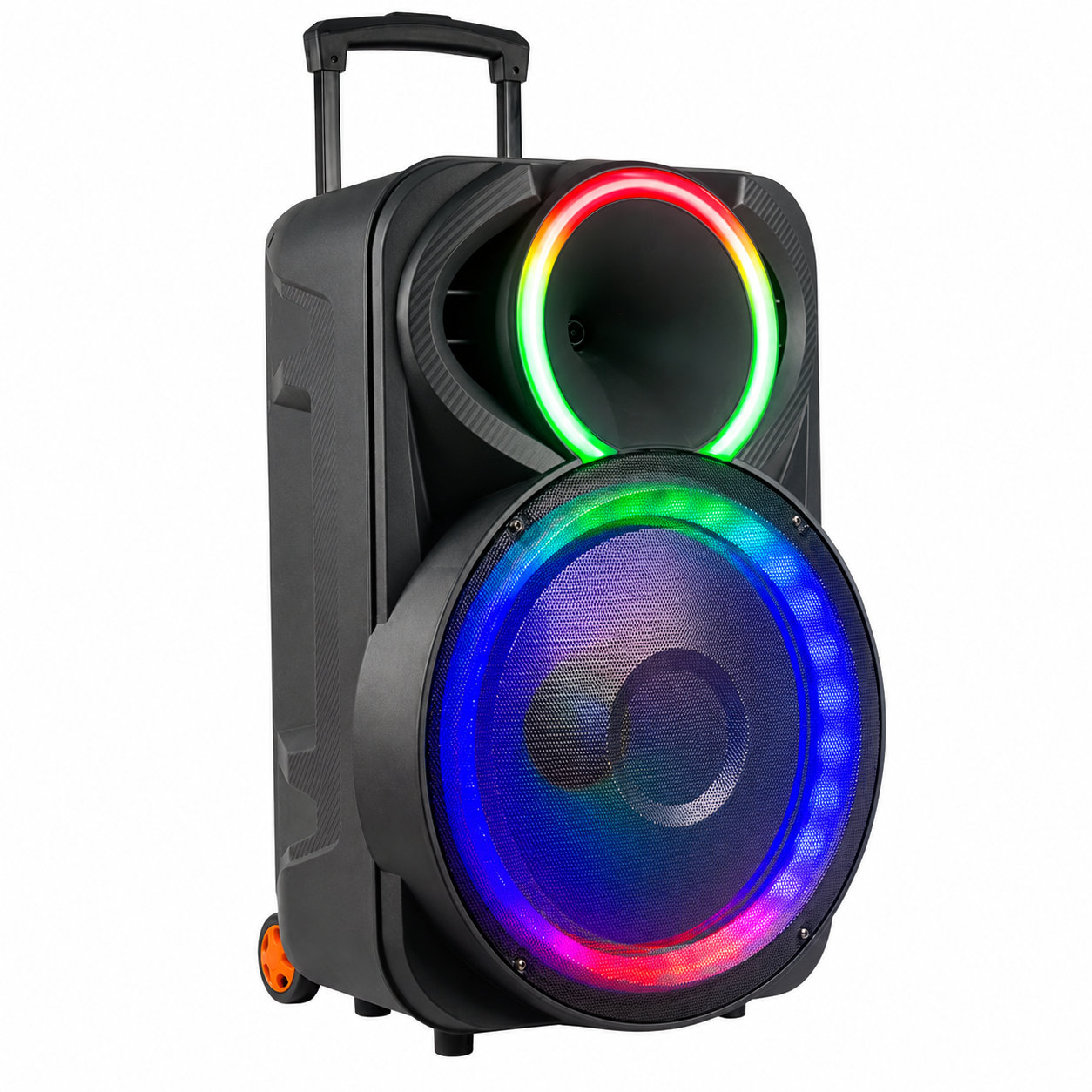 Boxă Portabilă Karaoke KOLAV-F1530, 15", Bluetooth, 2 Microfoane Wireless, RGB LED, USB/TF, FM, Baterie Reîncărcabilă