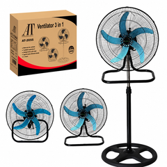 Ventilator 3 în 1 AT PERFORMANCE® AT-2055, 65W, 18 Inch, Podea, Perete și Picior, 3 Viteze, Oscilație, Reglabil pe Înălțime