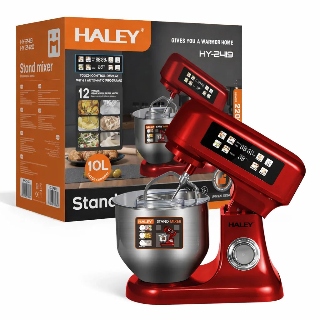 Mixer Planetar Profesional HALEY HY-2419, 2200W, Bol Inox 10L, 12 Viteze, Display Touch, Cântar Integrat