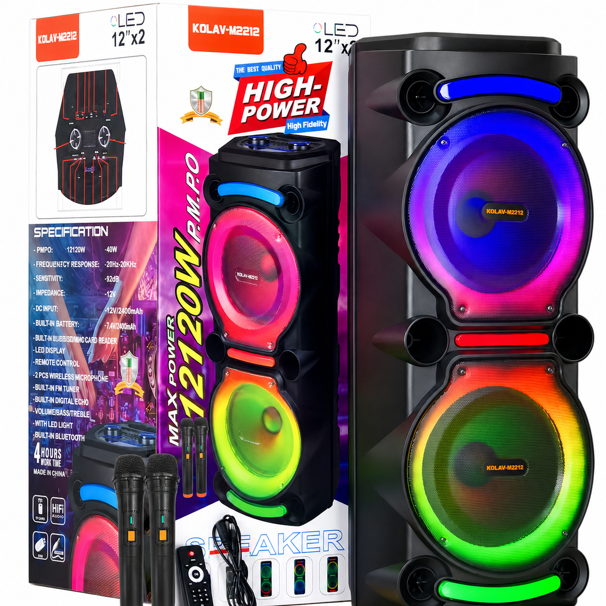 Boxă Portabilă Karaoke Sing-e ZQS8212, 40W, 2 x 8", Microfon Wireless Inclus, Bluetooth, LED RGB, Acumulator 3600mAh, Telecomandă