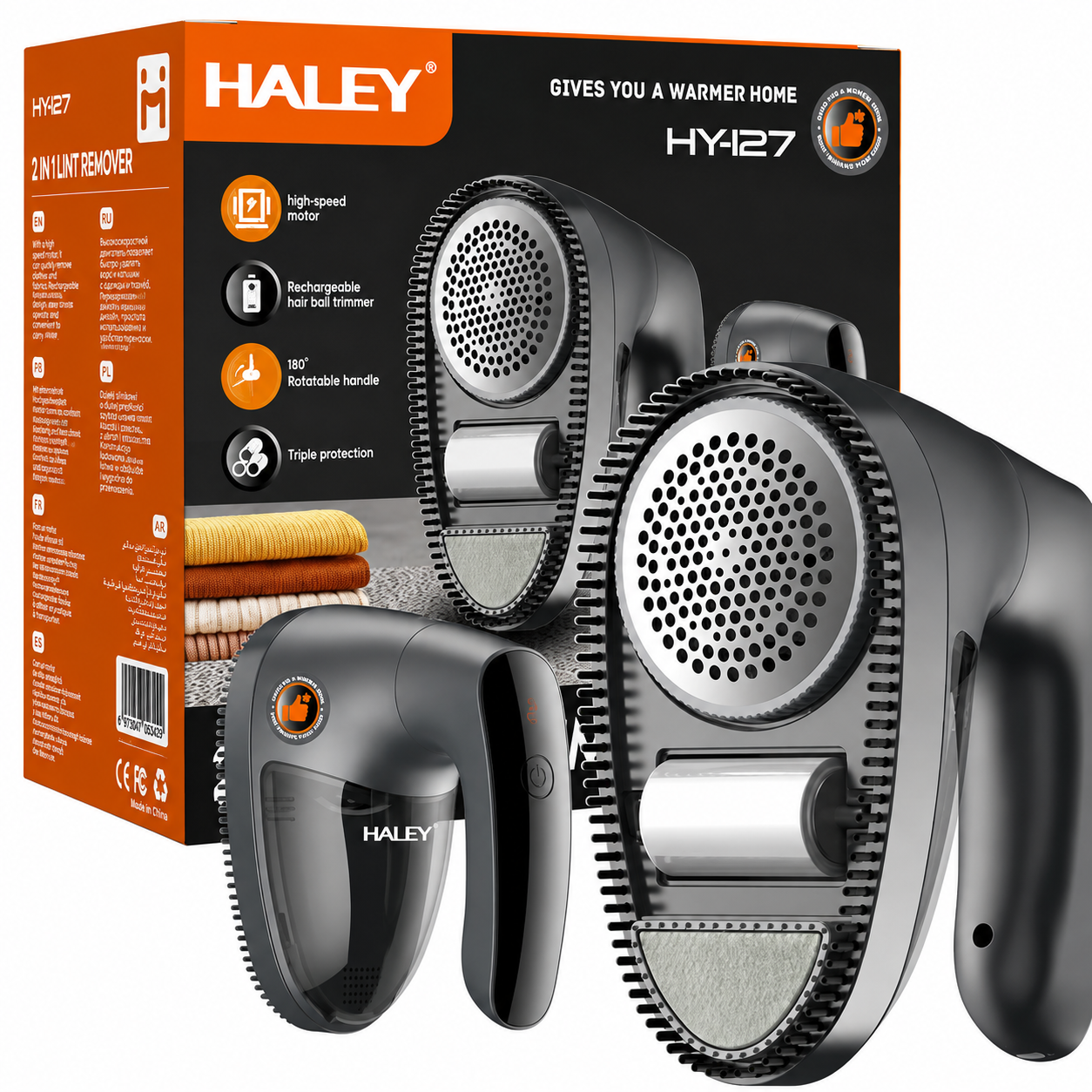 Aparat Electric 2 În 1 Pentru Îndepărtarea Scamelor Haley HY-127, 5W, Acumulator 1200mAh, 6 Lame, Mâner Rotativ 180°, Afișaj LED, Reîncărcabil USB
