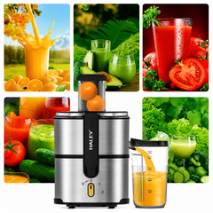 Storcător de Fructe și Legume Haley HY-2963, 1000W, Tub Alimentare 75 mm, Recipient Suc 900 ml, Recipient Pulpă 2 L, 2 Viteze + Pulse, Inox SUS304
