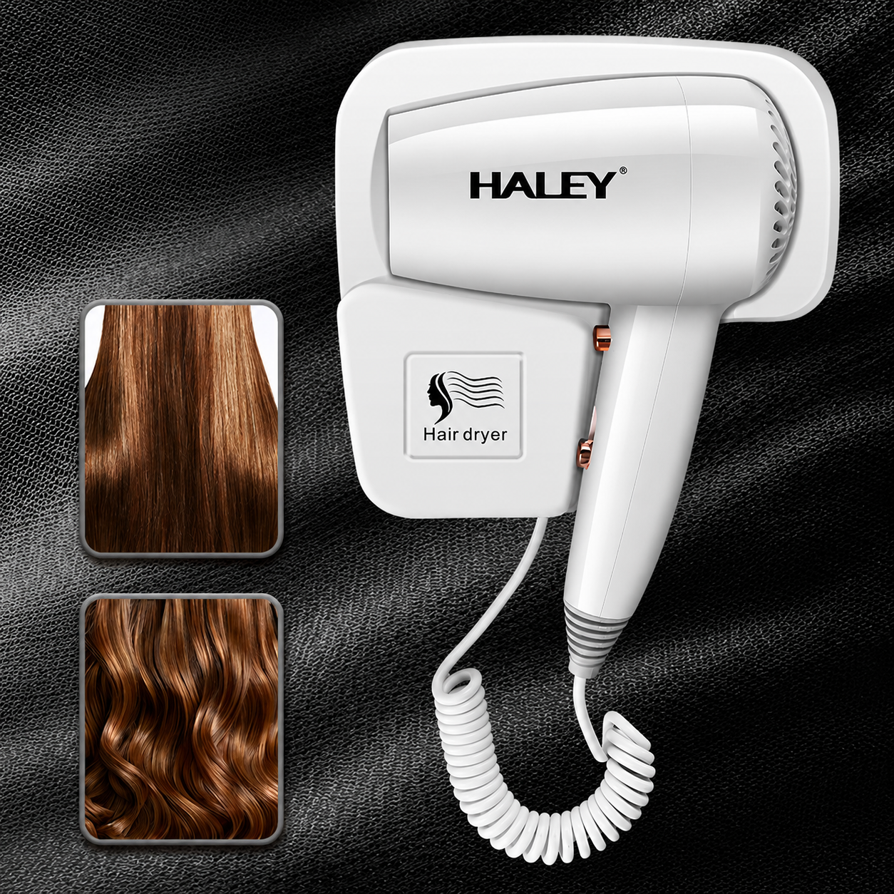 Uscător De Păr Cu Montare Pe Perete Haley HY-4027, 1300W, 3 Trepte De Temperatură, Cablu 2.2 m, Filtru Detașabil