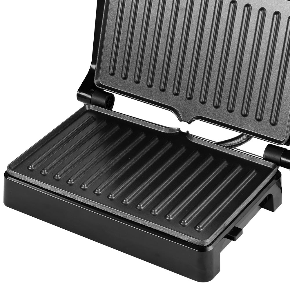 Grill Maker HALEY 2000W, Full Inox, Argintiu/Negru, Tuburi de Încălzire Curvate, Tavă de Gătit Integrată