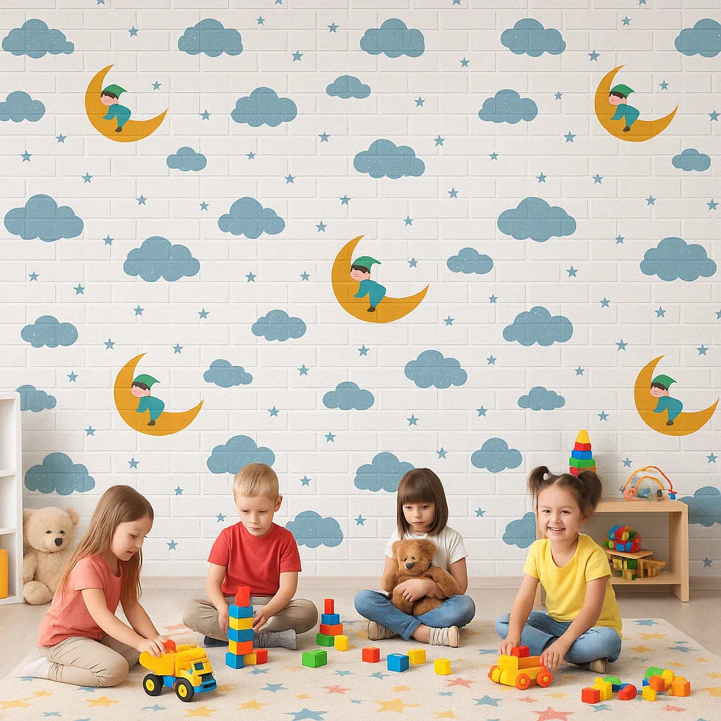 Set 10x Tapet Caramida 3D, AT PERFORMANCE®, autoadeziv, waterproof, usor de montat, design modern, 70x77X0.5 cm, alb, design modern luna