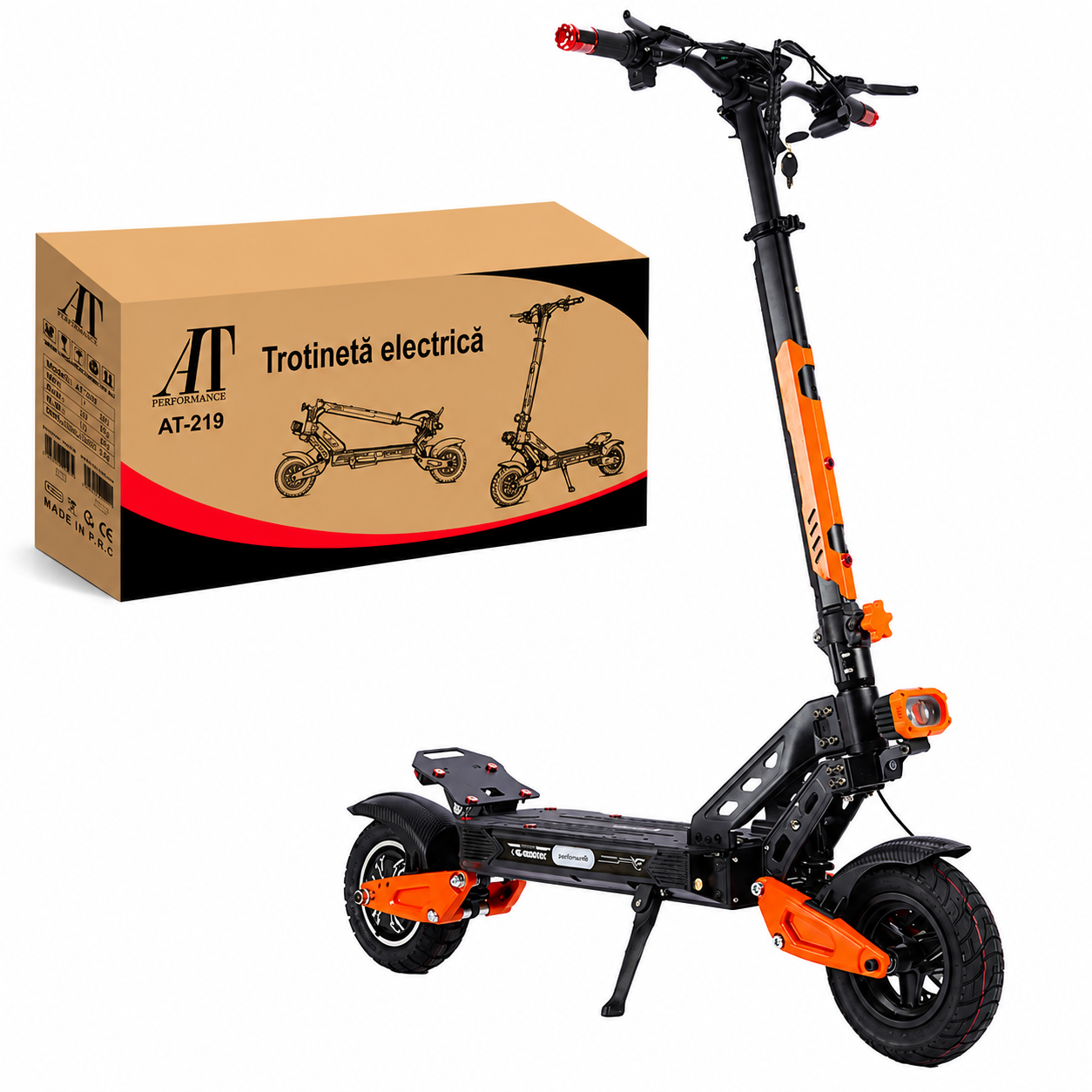 Trotinetă Electrică AT Performance AT-219, 48V 18Ah, Motor 500W, Viteză Maximă 25 km/h, Autonomie până la 25 km, Pliabilă, Roți 10", Portocaliu