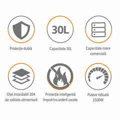 Termos Electric Profesional HALEY HY-6930L, Capacitate 30L, Putere 2500W, Oțel Inoxidabil 304, Menținere Temperatură, Indicator Nivel Apă, Robinet pentru Servire