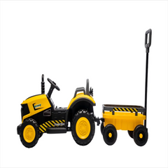 Tractor Electric KIDOO pentru Copii cu Telecomandă 2.4G, Remorcă Detașabilă, 12V 4.5Ah, 2 Motoare 380, Lumini LED, Muzică, Centură de Siguranță, Galben/Gri