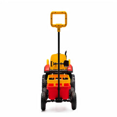 Tractor Electric KIDOO pentru Copii cu Telecomandă 2.4G, Remorcă Detașabilă, 12V 4.5Ah, 2 Motoare 380, Lumini LED, Muzică, Centură de Siguranță, Roșu/Galben