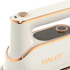Fier de Călcat Vertical cu Aburi HALEY HY-2075, 1300W, Rezervor 150 ml, Talpă Ceramică Antiaderentă, Abur Puternic, Încălzire Rapidă, Alb/Auriu