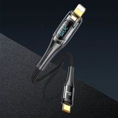 Cablu de încărcare USAMS USB-C – Lightning PD 20W, afișaj digital, design transparent, 1,2 m
