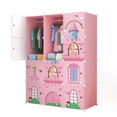 Dulap modular pentru copii, roz, AT PERFORMANCE®, 12 rafturi, durabil, 110X37X147 cm, castel printese