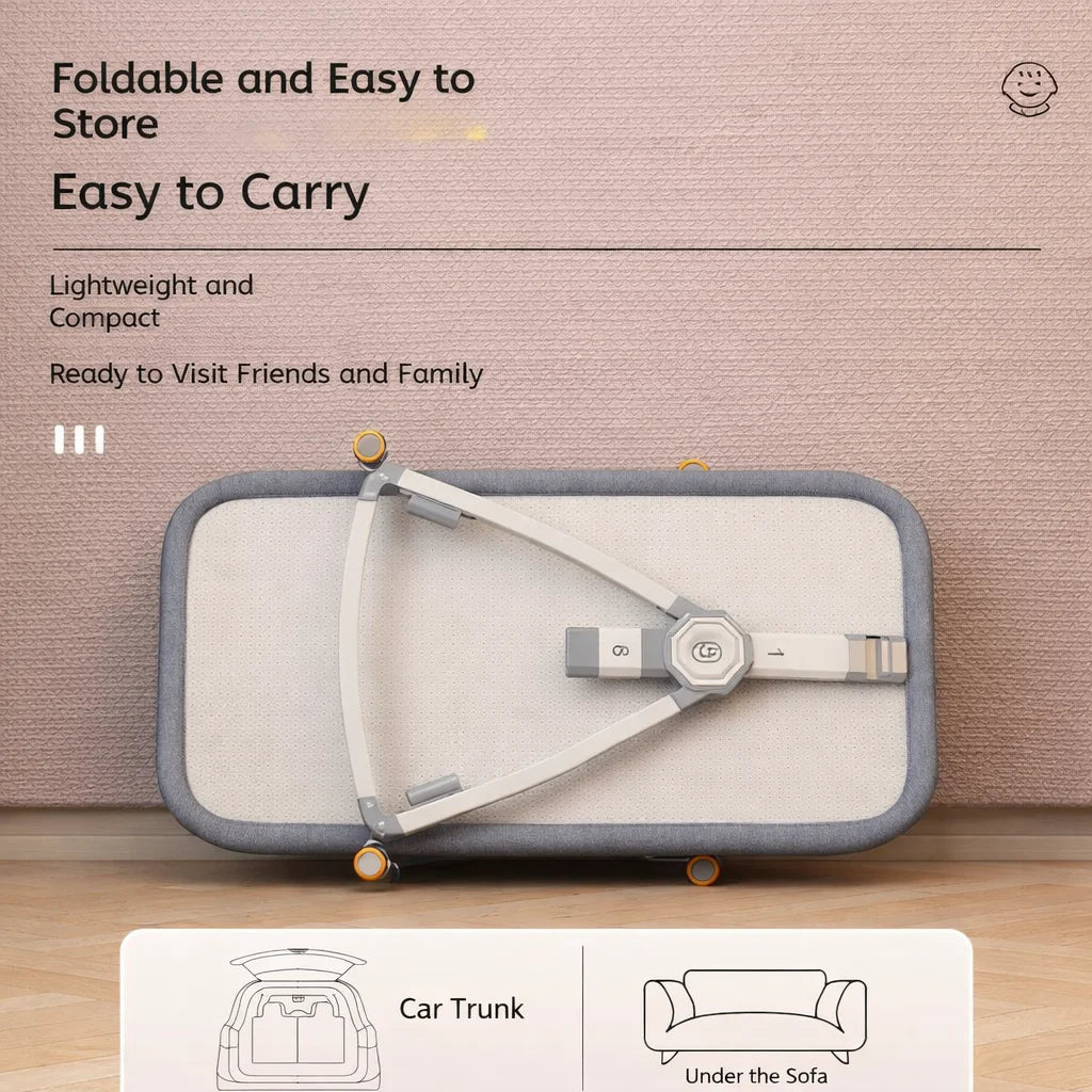 Pat portabil pentru bebeluși AT PERFORMANCE® 3 în 1 cu saltea confortabilă, înălțime reglabilă, roți și pliere ușoară – ideal pentru nou-născuți, gri