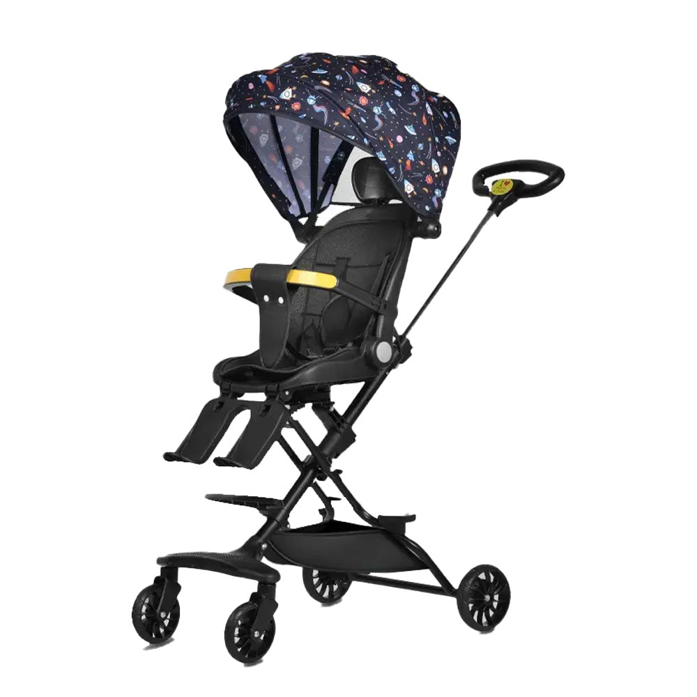 Cărucior Sport Bebe Pliabil cu Șezut Rotativ 360°, Spătar Reglabil, Coș de Cumpărături, Roți EVA și Frână – AT PERFORMANCE®, Alb/Albastru/Roz