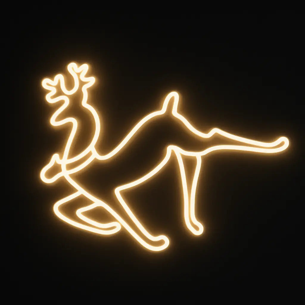 Decoratiune luminoasa Ren de Craciun AT PERFORMANCE®, 2 fete, cu Furtun LED, 57x50x4 cm, Alb cald.