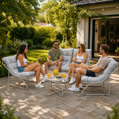 Set Mobilier Grădină AT PERFORMANCE® 4 Piese, Canapea 2 Locuri + 2 Fotolii + Măsuță, Cadru Metalic