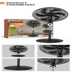 Ventilator cu Picior HALEY HY-6016, 18 Inch, 6 Pale, 3 în 1 (Podea/Masă), 3 Trepte de Viteză, Oscilație Orizontală, Înălțime Reglabilă, Motor Puternic și Silențios, Negru