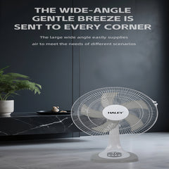 Ventilator de Masă HALEY HY-6018, 16 Inch, 5 Pale, 3 Trepte de Viteză, Oscilație Orizontală, Motor Puternic și Silențios, Alb