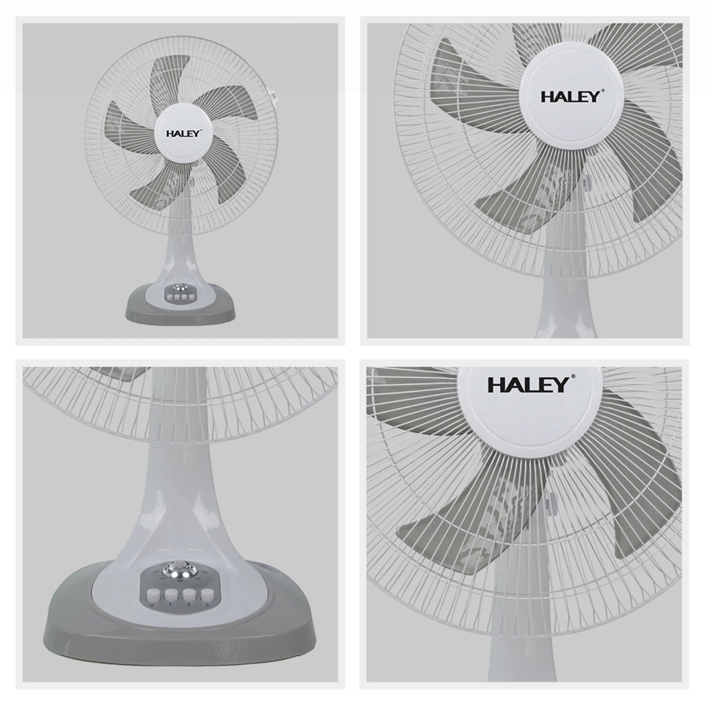 Ventilator de Masă HALEY HY-6018, 16 Inch, 5 Pale, 3 Trepte de Viteză, Oscilație Orizontală, Motor Puternic și Silențios, Alb