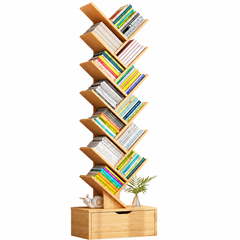 Bibliotecă Tip Arbore cu 12 Niveluri și Sertar Inferior, Raft pentru Cărți Modern, Economisire Spațiu pentru Living, Dormitor și Birou