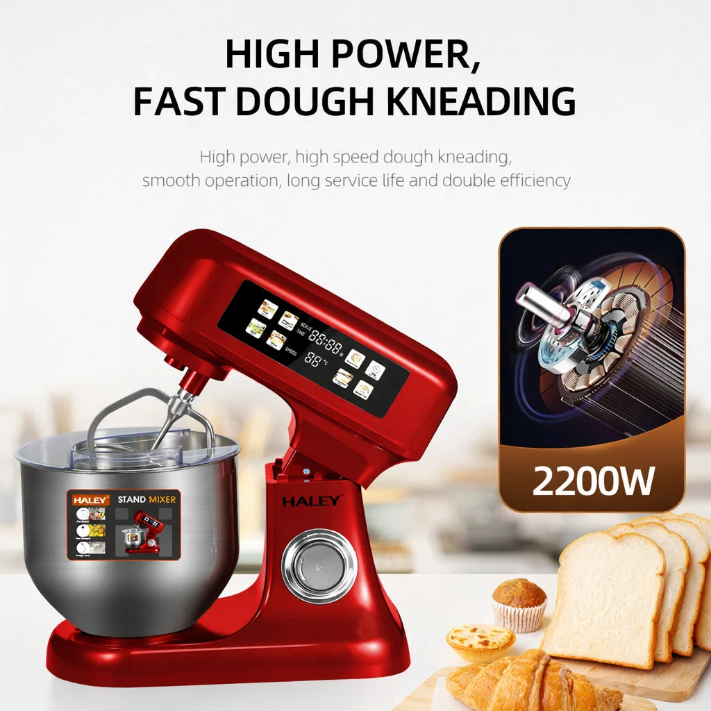 Mixer Planetar Profesional HALEY HY-2419, 2200W, Bol Inox 10L, 12 Viteze, Display Touch, Cântar Integrat