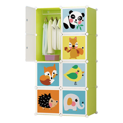 Dulap modular pentru copii, AT PERFORMANCE®, 8 rafturi, Design Jucăuș cu Animăluțe 🦊🐼🐘
