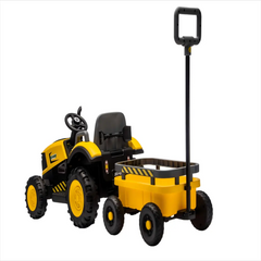 Tractor Electric KIDOO pentru Copii cu Telecomandă 2.4G, Remorcă Detașabilă, 12V 4.5Ah, 2 Motoare 380, Lumini LED, Muzică, Centură de Siguranță, Galben/Gri