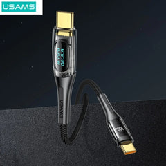 Cablu de Date &amp; Încărcare Rapidă USAMS Shadow Series, USB-C la USB-C, 100W PD, Display Digital LED, Nylon Împletit, 1.2m