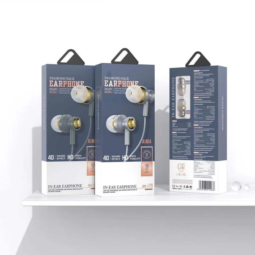 Căști In-Ear AIMA AM-1113 Diamond Face, Jack 3.5mm AUX, Sunet HD, 4D Bass