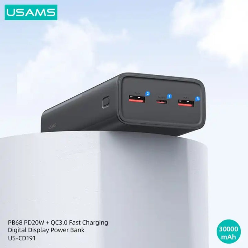 Baterie Externă USAMS, 30000mAh, 22.5W Fast Charge cu Display Digital LED
