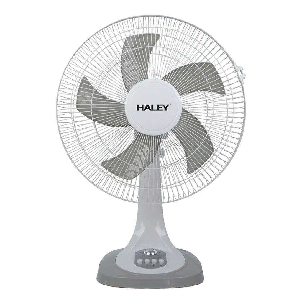 Ventilator de Masă HALEY HY-6018, 16 Inch, 5 Pale, 3 Trepte de Viteză, Oscilație Orizontală, Motor Puternic și Silențios, Alb
