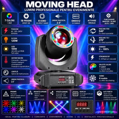 Moving Head LED Small Steeler Abyss – Lyra LED Profesională cu Prismă 18 Fațete, Gobo 8 Modele, Scanner DMX512 14CH, Efect Voice-Activated pentru Club, Disco, Scenă și Evenimente