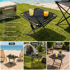 Masă Pliabilă AT PERFORMANCE® pentru Camping și Grădină, 50x50x50 cm, cu 2 Suporturi pentru Pahare, Cadru Metalic