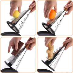 Razatoare Conica Multifunctionala din Inox cu Maner din Lemn – 3 Functii, pentru Branza Parmezan, Legume si Fructe, Baza Anti-Alunecare