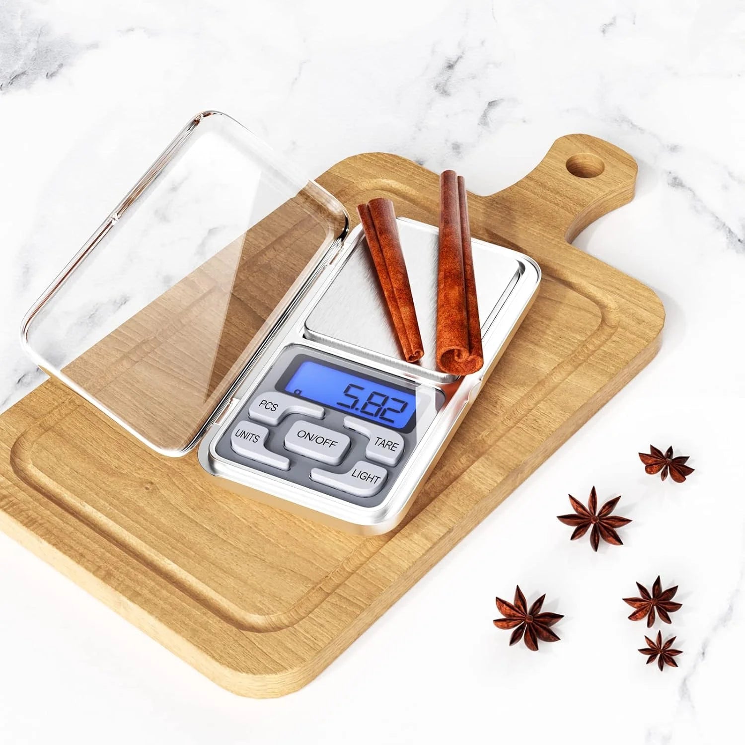 Cântar digital de buzunar AT PERFORMANCE®, multifunctional, cu funcție PCS/TARE, protecție plastic, 200g/0.001g